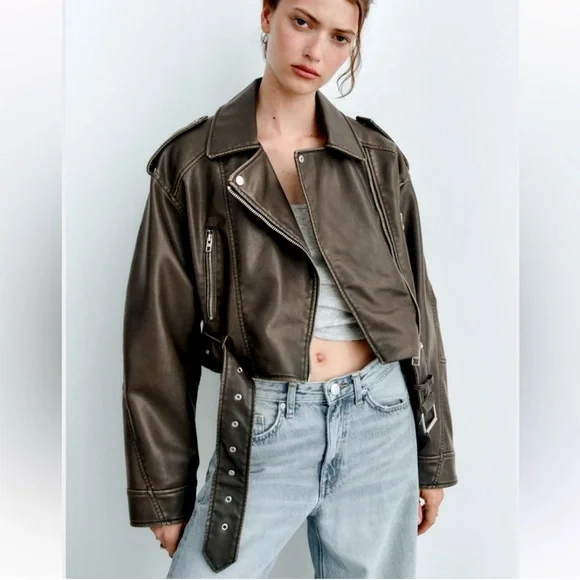 Zara Vegan Leather Jacket in Dark Brown • Size Medium • NEW WITH TAGS - Picture 3 of 12